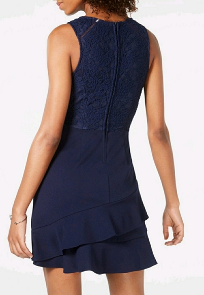 Speechless Juniors Lace-Trim Ruffled Fit Navy - Picture 3 of 3